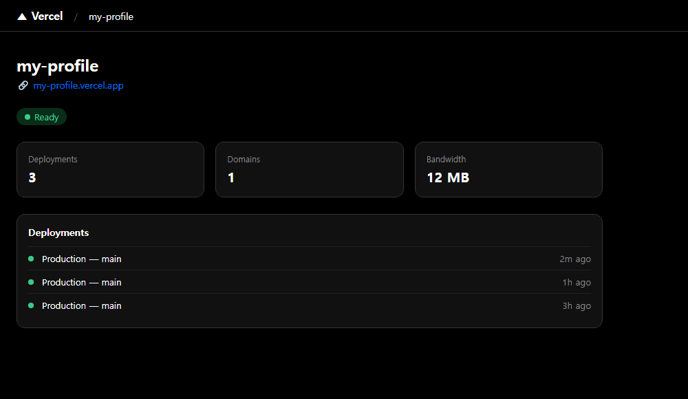 Vercel ๋์๋ณด๋ โ ๋ฐฐํฌ ์๋ฃ ํ๋ฉด