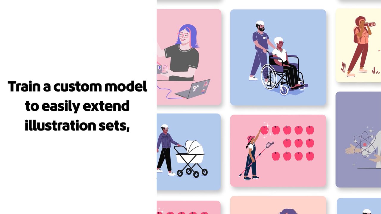 Adobe Firefly 커스텀 모델로 생성한 일러스트레이션 세트