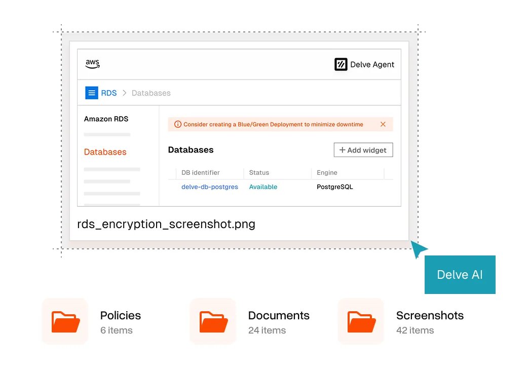 Delve AWS 연동 자동 증거 수집 홍보 화면 — SOC 2 인증 자동화 사기의 핵심 수단