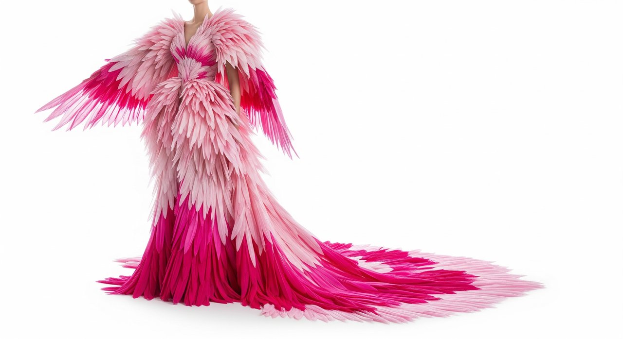 Veo 3.1 참고 이미지 기능 — 플라밍고 깃털 드레스 일관성 유지 예시