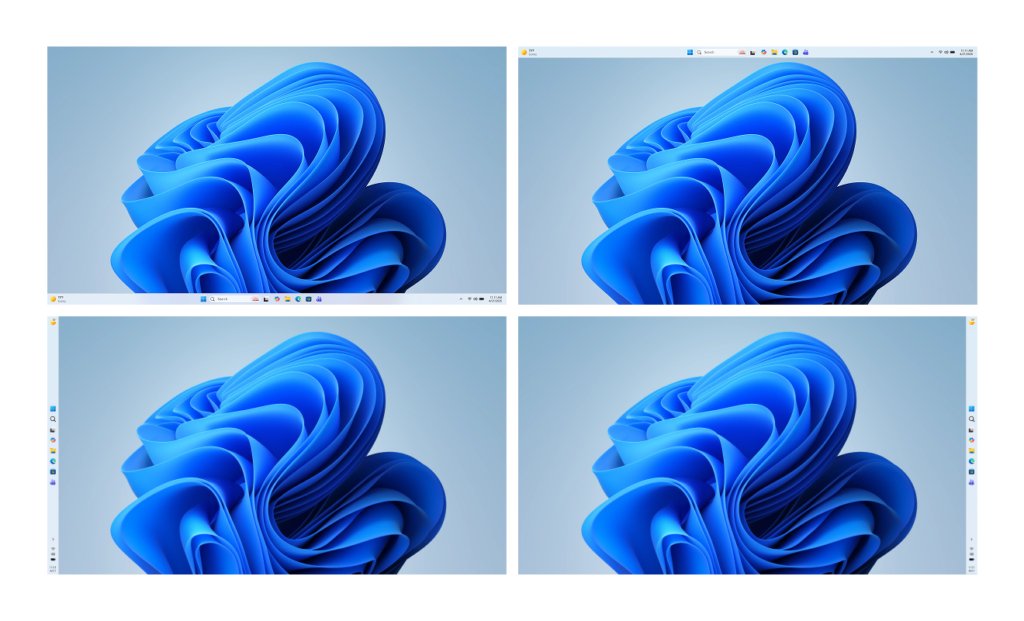 Windows 11 작업 표시줄을 상단, 좌측, 우측, 하단에 배치한 모습