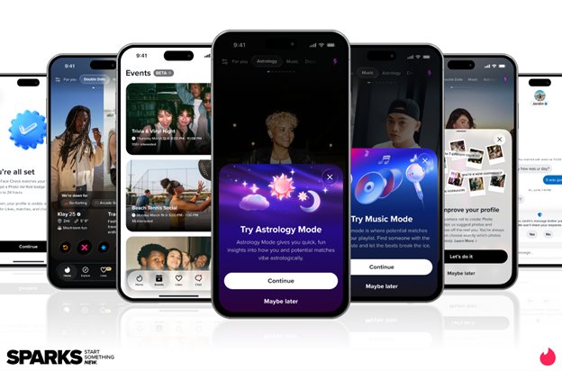 Tinder Sparks 2026 키노트에서 공개된 새 기능들 — Camera Roll Scan, Chemistry, Astrology Mode, Music Mode