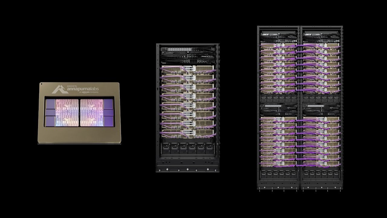 아마존 Trainium3 AI 칩과 UltraServer 랙 구성 전경