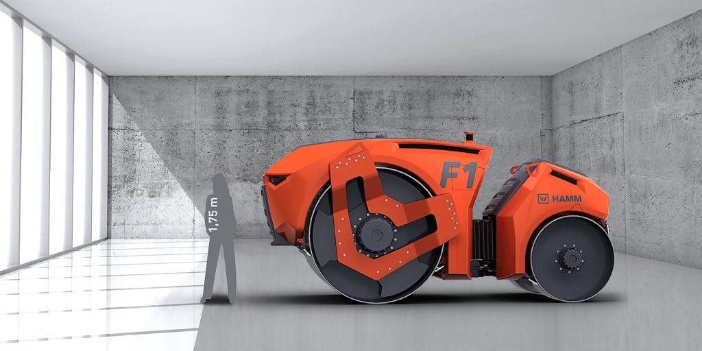 Bedrock Robotics 자율주행 아스팔트 롤러 HAMM F1 — AI 건설 장비가 무인으로 도로를 포장하는 모습