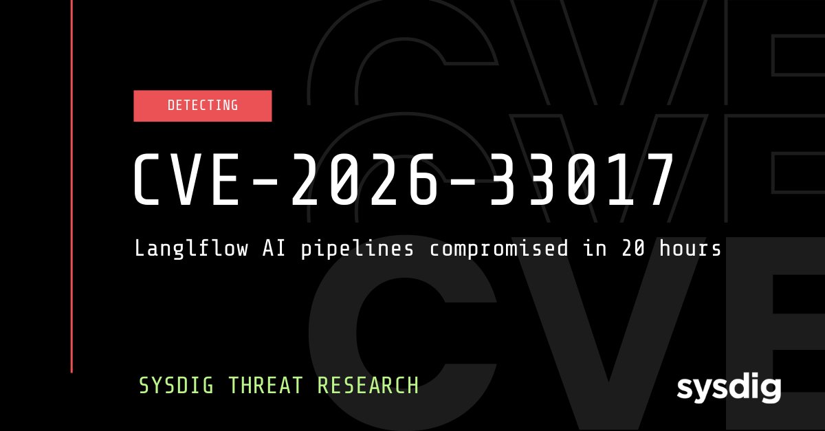 Sysdig 위협 연구팀의 CVE-2026-33017 Langflow 취약점 분석 보고서 배너