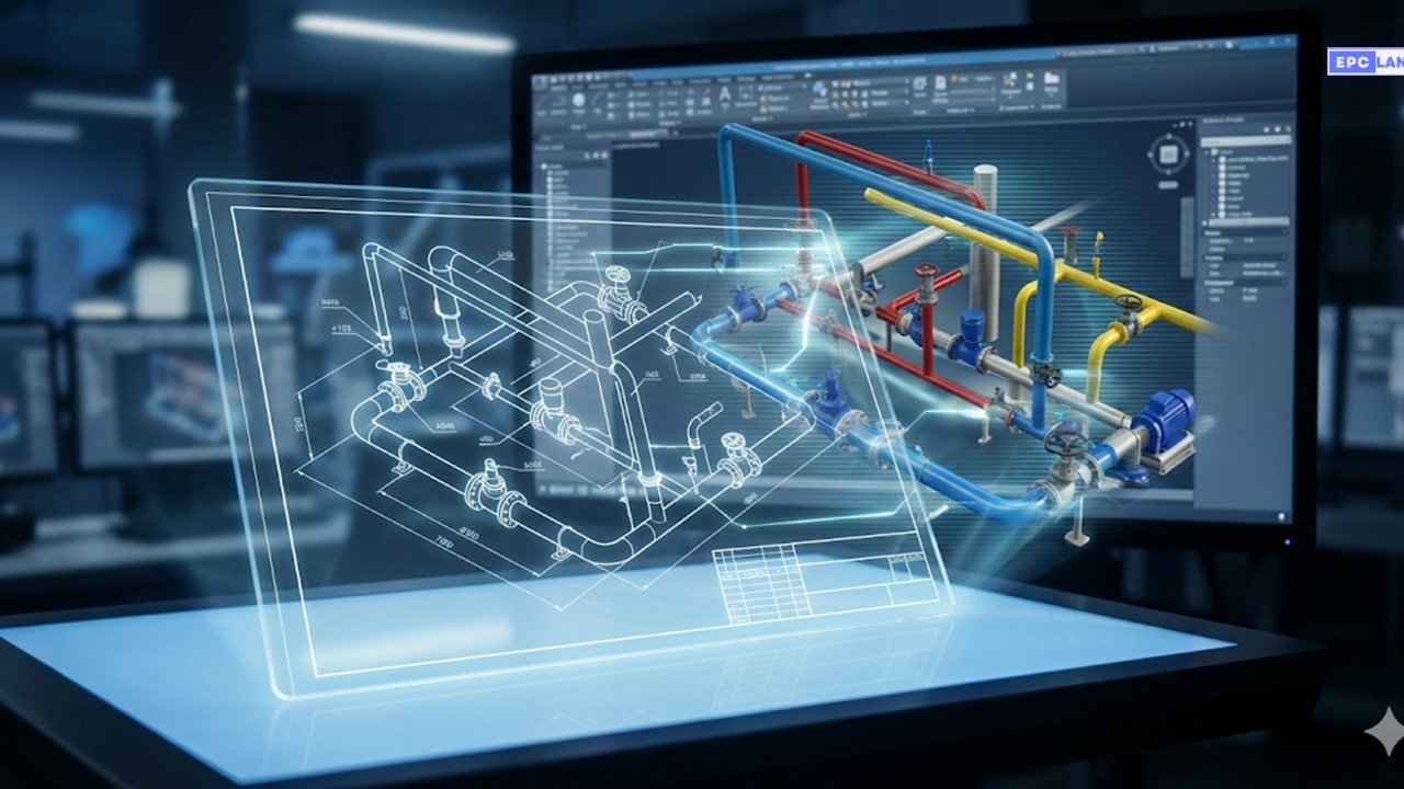 2D 배관 아이소메트릭 도면에서 3D 배관 모델로 전환되는 AI 자동화 과정