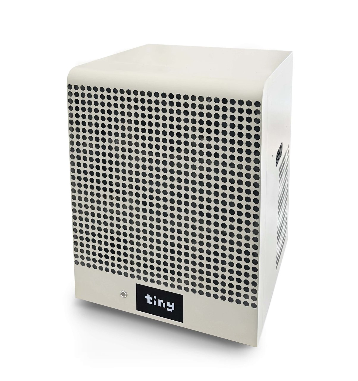 tinybox Red v2 로컬 AI 워크스테이션 — 흰색 금속 케이스에 tiny 로고가 새겨진 GPU 4장 탑재 AI 전용 컴퓨터