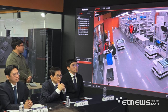 KAIST KAIROS 피지컬 AI 테스트베드 관제실 - 모니터에 AI 로봇 자동화 운영 현황이 표시되고 있다