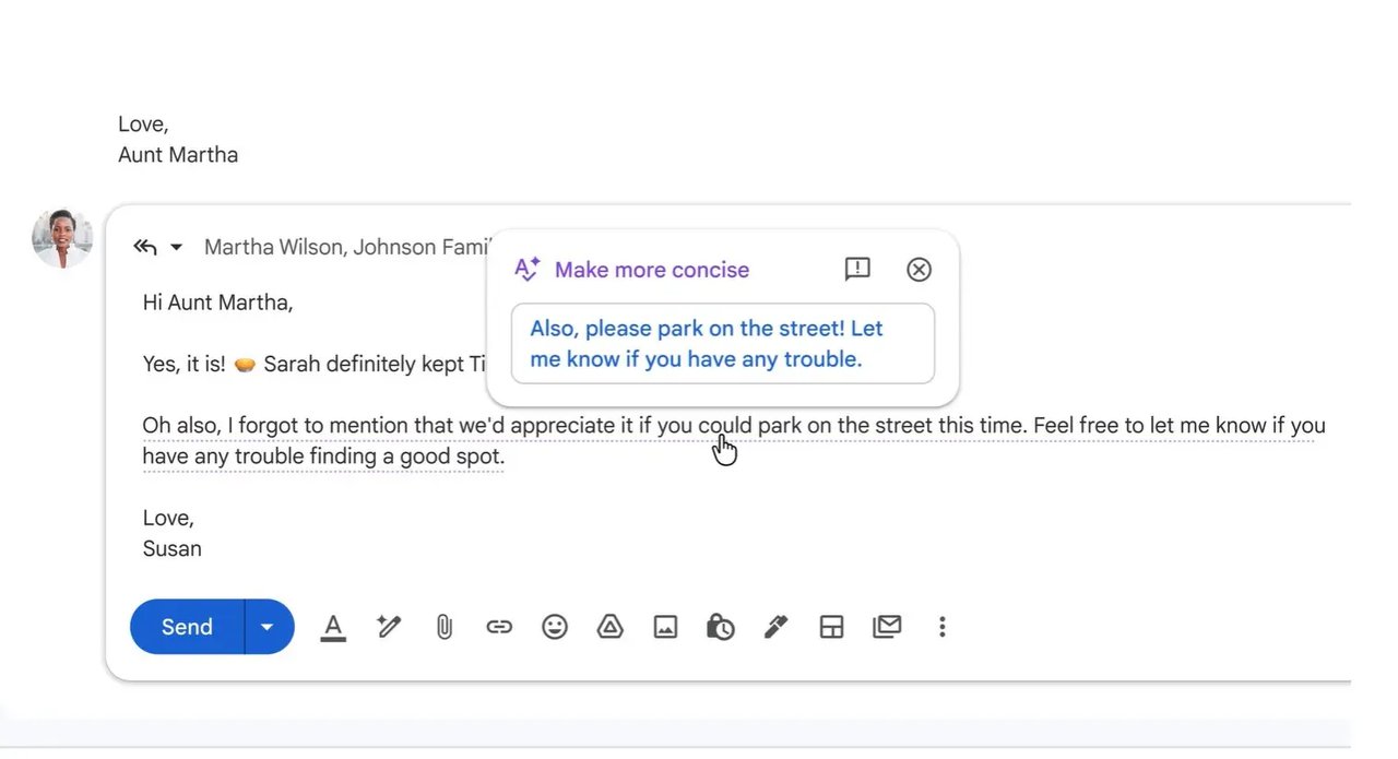 Gmail Help Me Write 기능 — AI가 이메일 초안을 작성하는 화면
